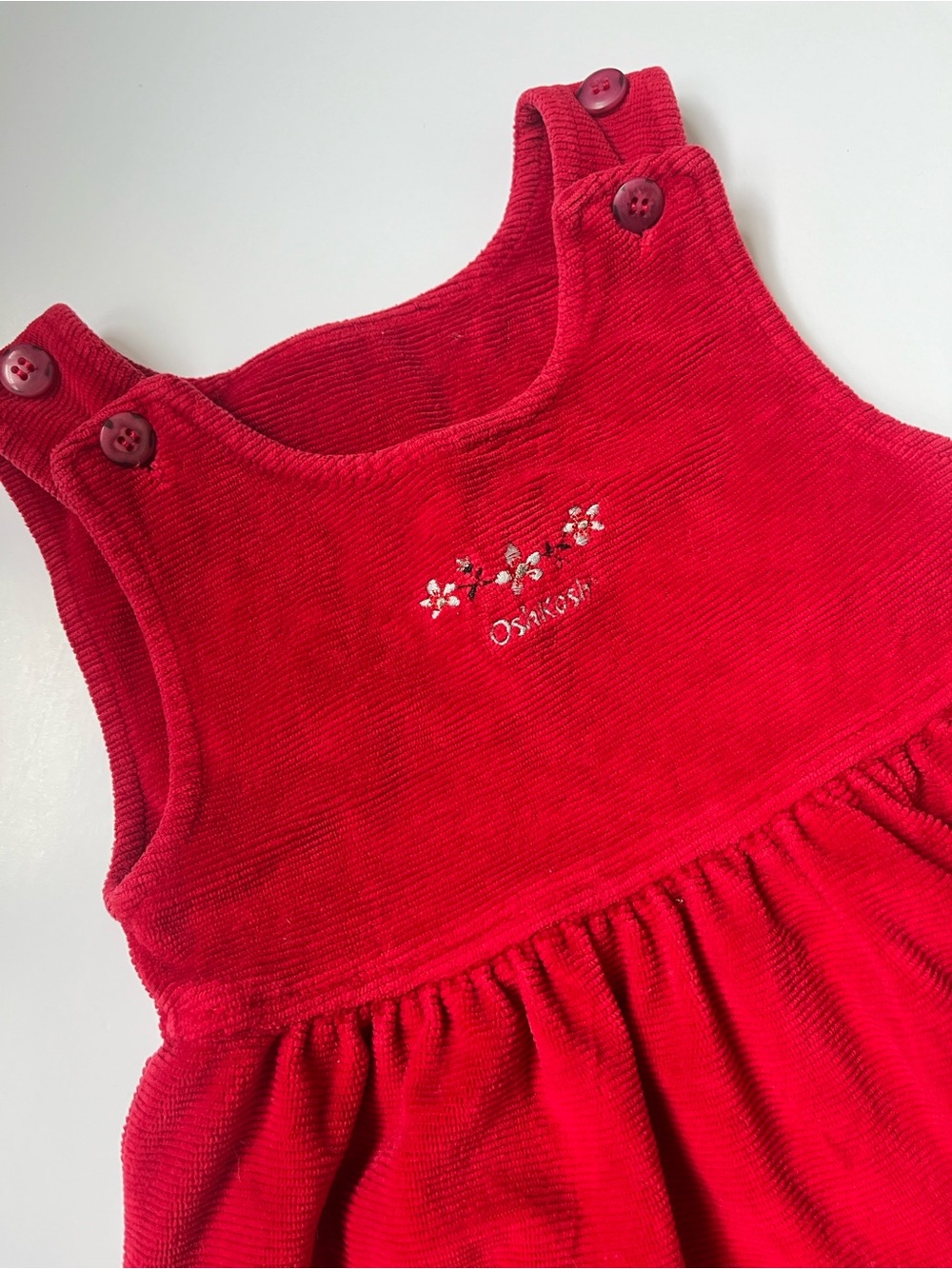 Vintage Red OshKosh Corduroy Pinafore Dress. Made in CAD